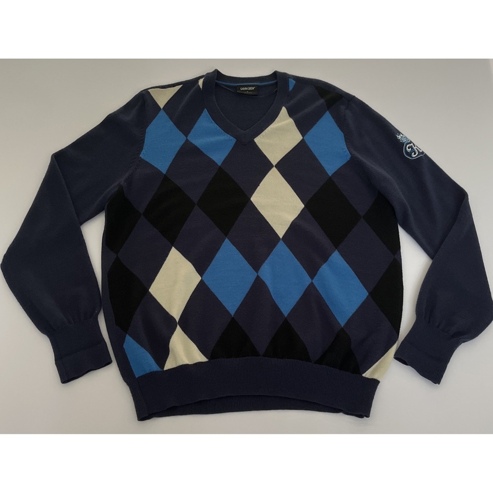 Galvin Green Golf V-Neck Jumper Diamond Argyle Pullover Wool Blend Mens Large
